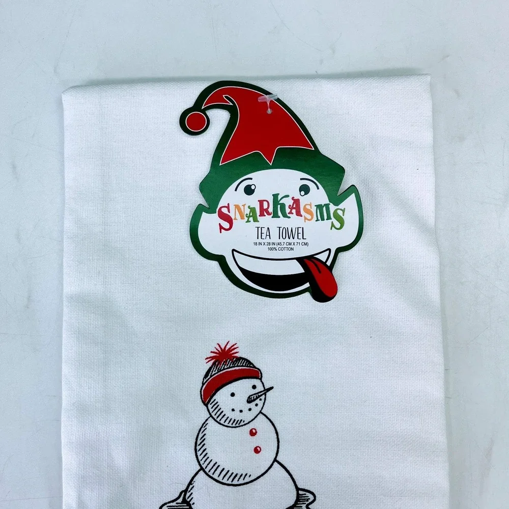 Kay Dee Designs Snarkasms Snowman Meltdown Cotton Tea‎ Towel White Green H6612